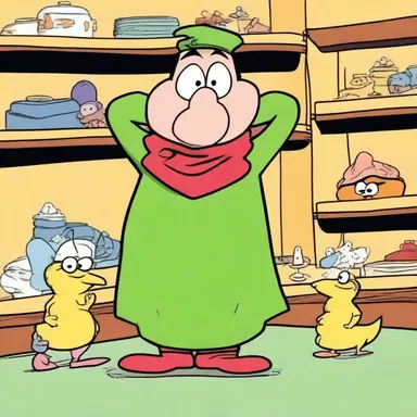 The cartoon character was often depicted wearing off-the-shelf costumes.