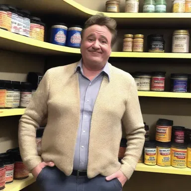 The comedian made a funny remark about someone wearing off-the-shelf clothes.