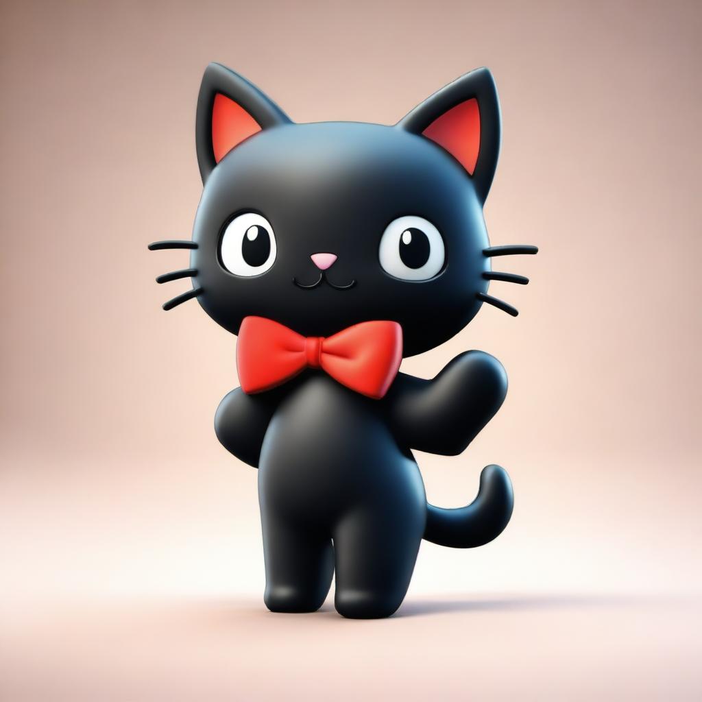 A 3D render of Chococat, the cute, black, anime-style cat from Sanrio