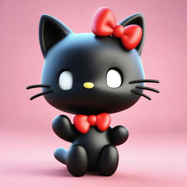 A 3D render of Chococat, the cute, black, anime-style cat from Sanrio