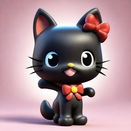 A 3D render of Chococat, the cute, black, anime-style cat from Sanrio