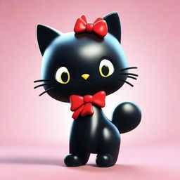 A 3D render of Chococat, the cute, black, anime-style cat from Sanrio