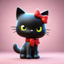 A second 3D render of Chococat, the adorable, black, anime-style cat from Sanrio