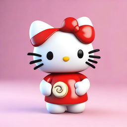 A 3D render of the iconic Hello Kitty character, designed in the shape of a cinnamon roll