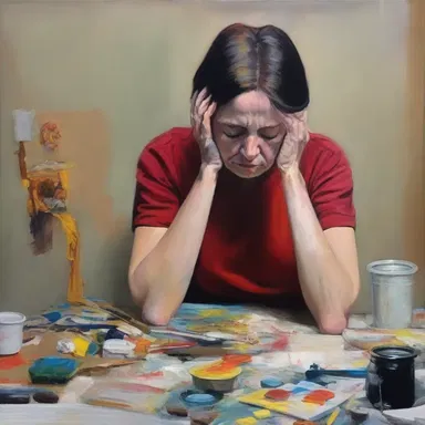 The artist overexerted herself trying to finish the painting before the deadline, and ended up suffering from exhaustion.