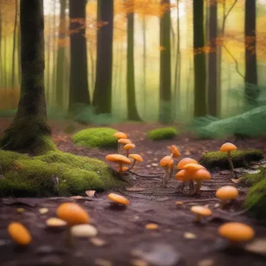 As they walked through the enchanted forest, they stumbled upon a hidden clearing with orange peel fungi adorning the ground, creating a romantic and magical atmosphere.