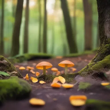 As they walked through the enchanted forest, they stumbled upon a hidden clearing with orange peel fungi adorning the ground, creating a romantic and magical atmosphere.