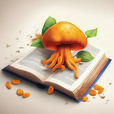 In the novel, the protagonist discovers an old book of mythology that contains a chapter dedicated to the mystical orange peel fungus, describing its vibrant appearance and symbolic meaning.