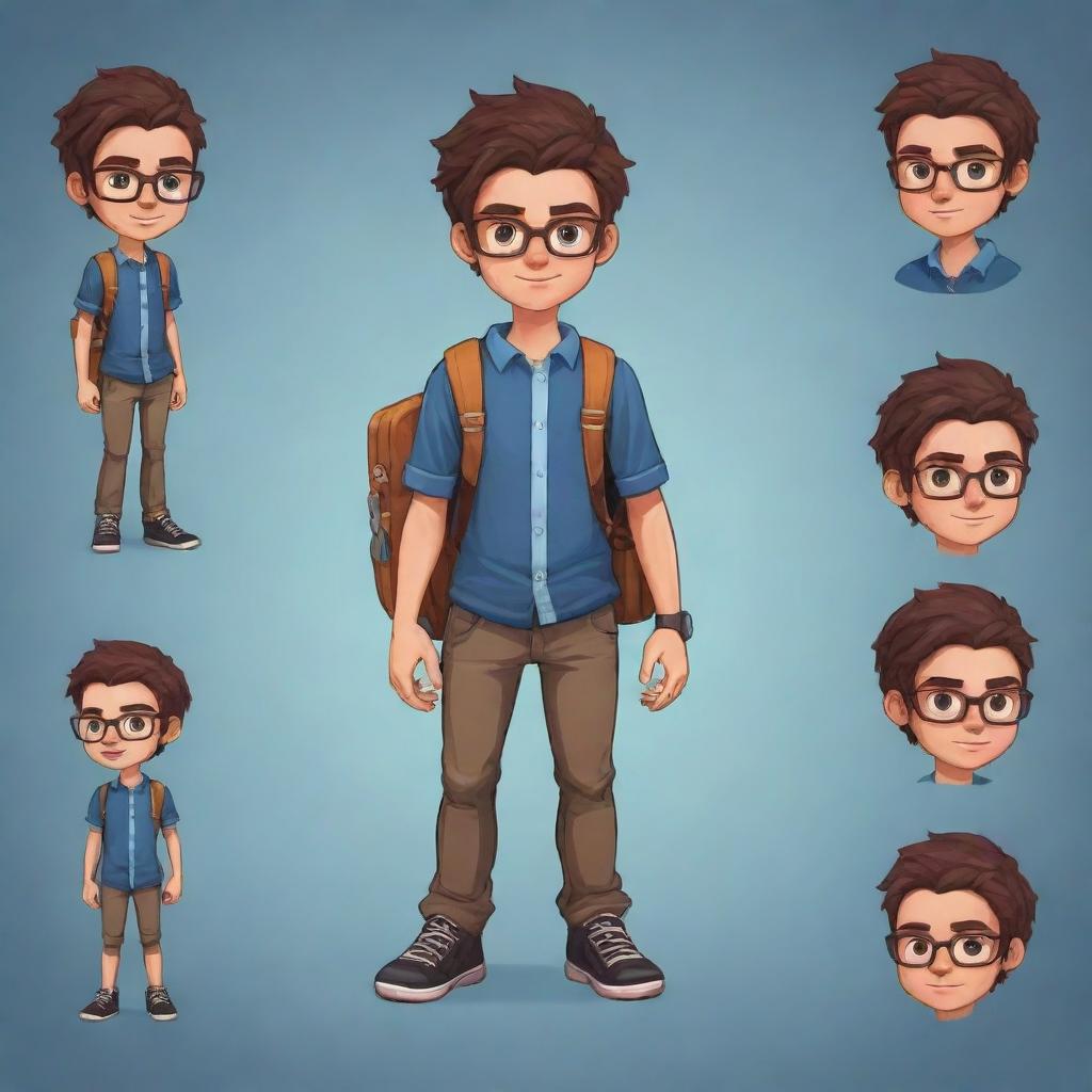 Generate a 2D character for a game adventure, created in a modern fashion style, embodying the essence of a young student.