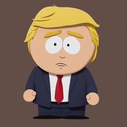 High-quality digital art of Donald Trump depicted as a South Park character, complete with his signature hairstyle and business suit