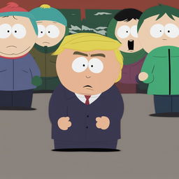 A revised high-quality digital art image of Donald Trump as a South Park character, now with an angry facial expression