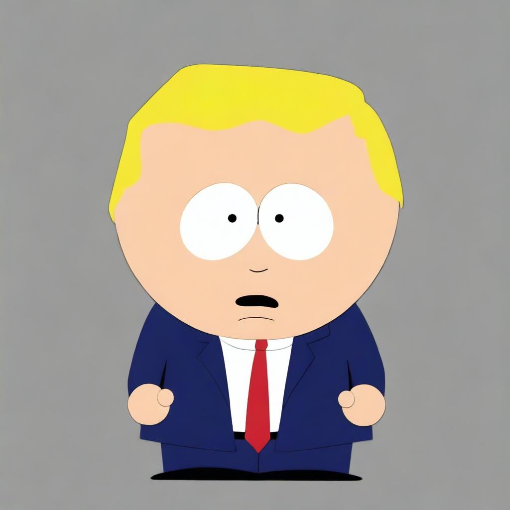 A revised high-quality digital art image of Donald Trump as a South Park character, now with an angry facial expression