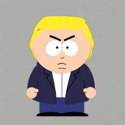 A revised high-quality digital art image of Donald Trump as a South Park character, now with an angry facial expression