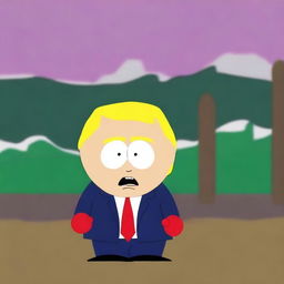 A revised high-quality digital art image of Donald Trump as a South Park character, now with an angry facial expression