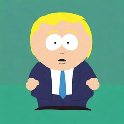 A revised high-quality digital art image of Donald Trump as a South Park character, now with an angry facial expression