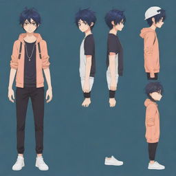 Generate a 2D anime-style game adventure character. This character embodies a unique blend of modern youthful fashion styles.