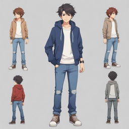 Generate a 2D anime-style game adventure character. This character embodies a unique blend of modern youthful fashion styles.