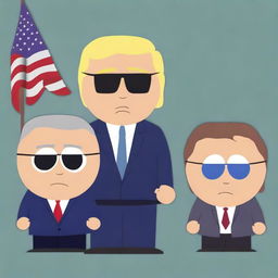 This high-quality digital art illustrates Donald Trump and Joe Biden as characters in the South Park animation style