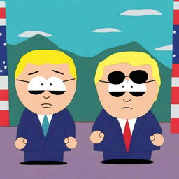 This high-quality digital art illustrates Donald Trump and Joe Biden as characters in the South Park animation style