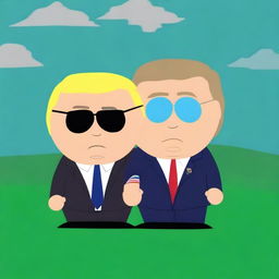 This high-quality digital art illustrates Donald Trump and Joe Biden as characters in the South Park animation style