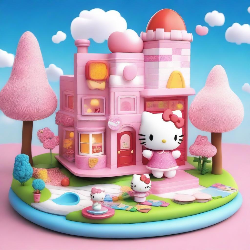 A high-quality 3D cartoon illustration, showcasing the vibrant and cheerful world of Hello Kitty