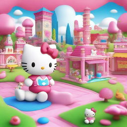 A high-quality 3D cartoon illustration, showcasing the vibrant and cheerful world of Hello Kitty