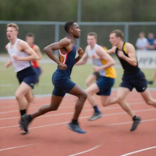 A dynamic scene of an unstoppable, quick counter-attack in a high tension sporting event with athletes moving rapidly against a blurred background.