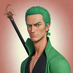 Roronoa Zoro from One Piece, styled in a Disney Pixar animation, bordered by a logo with the name 'Juan Piece'.