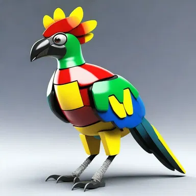 In the distant future, scientists created a robotic companion modeled after the touraco, complete with its distinctive crest and colors.