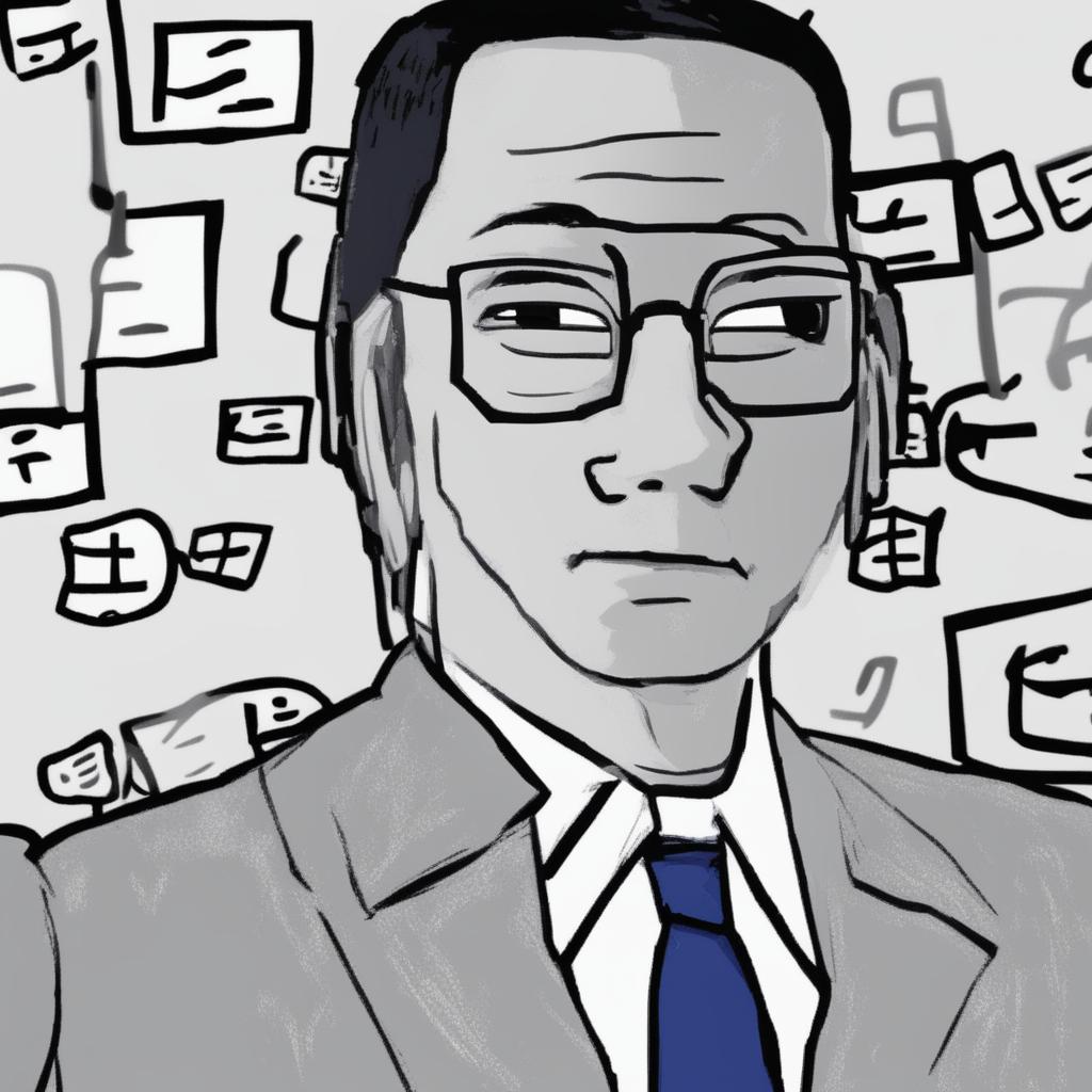 A digital art image in the Wojak meme style, featuring a character that represents Sundar Pichai