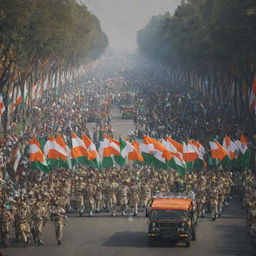 Edit the image to incorporate elements of a bustling Republic Day celebration with parades, tricolor flags, and vibrant crowd scenes.