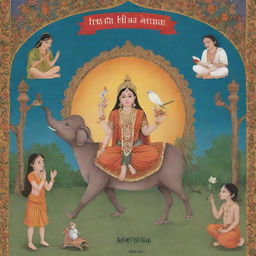 An illustrated cover for a book of moral stories in Hindi, featuring elements of traditional Indian culture.