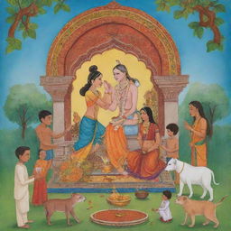 An illustrated cover for a book of moral stories in Hindi, featuring elements of traditional Indian culture.