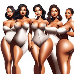 A high-quality digital art piece featuring attractive women with curvaceous figures