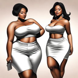 A high-quality digital art piece featuring attractive women with curvaceous figures