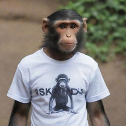 A monkey wearing a t-shirt with 'NANDA OKTAVIA' written on it