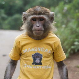 A monkey wearing a t-shirt with 'NANDA OKTAVIA' written on it