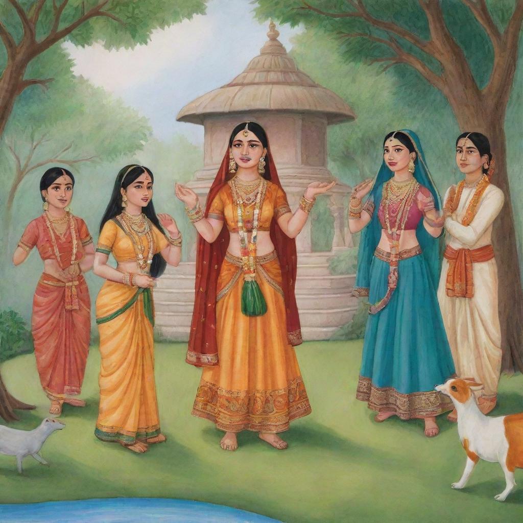 An illustration representing a moral story in Hindi, depicting traditional Indian characters in a folkloric setting.