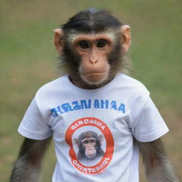 A monkey wearing a t-shirt with the inscription 'NANDA Oktavia'