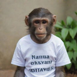 A monkey wearing a t-shirt with the inscription 'NANDA Oktavia'