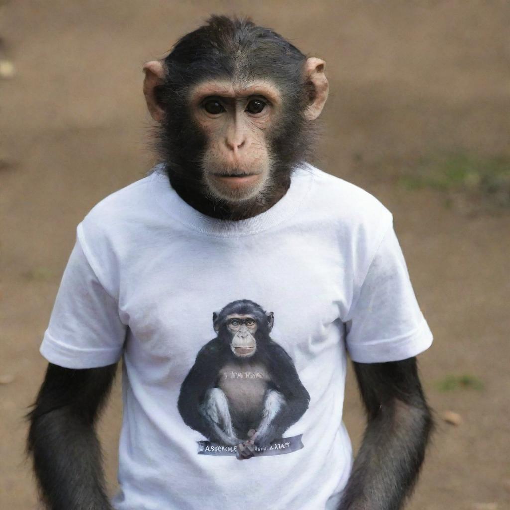 A monkey wearing a t-shirt with the inscription 'NANDA Octavia'