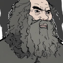 A high-quality digital art image that blends Rubeus Hagrid from Harry Potter and the Wojak meme