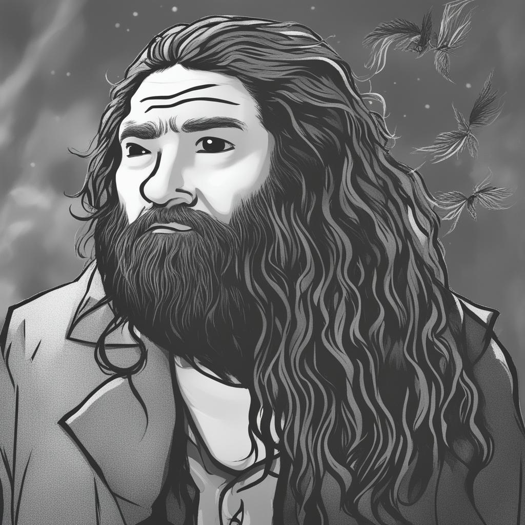 A high-quality digital art image that blends Rubeus Hagrid from Harry Potter and the Wojak meme