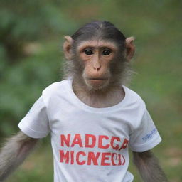 A monkey wearing a t-shirt with the inscription 'NANDA Octavia'