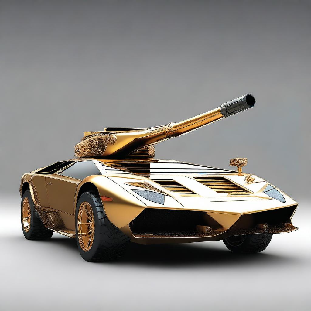 A digital art image showcasing a Lamborghini car transformed into a formidable war tank