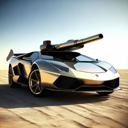 A digital art image showcasing a Lamborghini car transformed into a formidable war tank