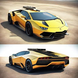 A digital art image showcasing a Lamborghini car transformed into a formidable war tank