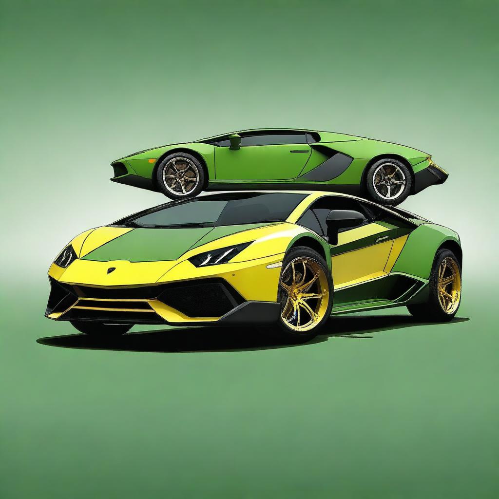 A digital art image displaying a Lamborghini car transformed into a tow truck in the style of the Brazilian army