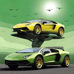 A digital art image displaying a Lamborghini car transformed into a tow truck in the style of the Brazilian army