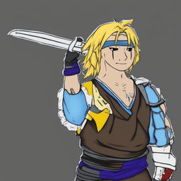 A high-quality digital art image depicting Tidus from Final Fantasy in the style of a Wojak meme